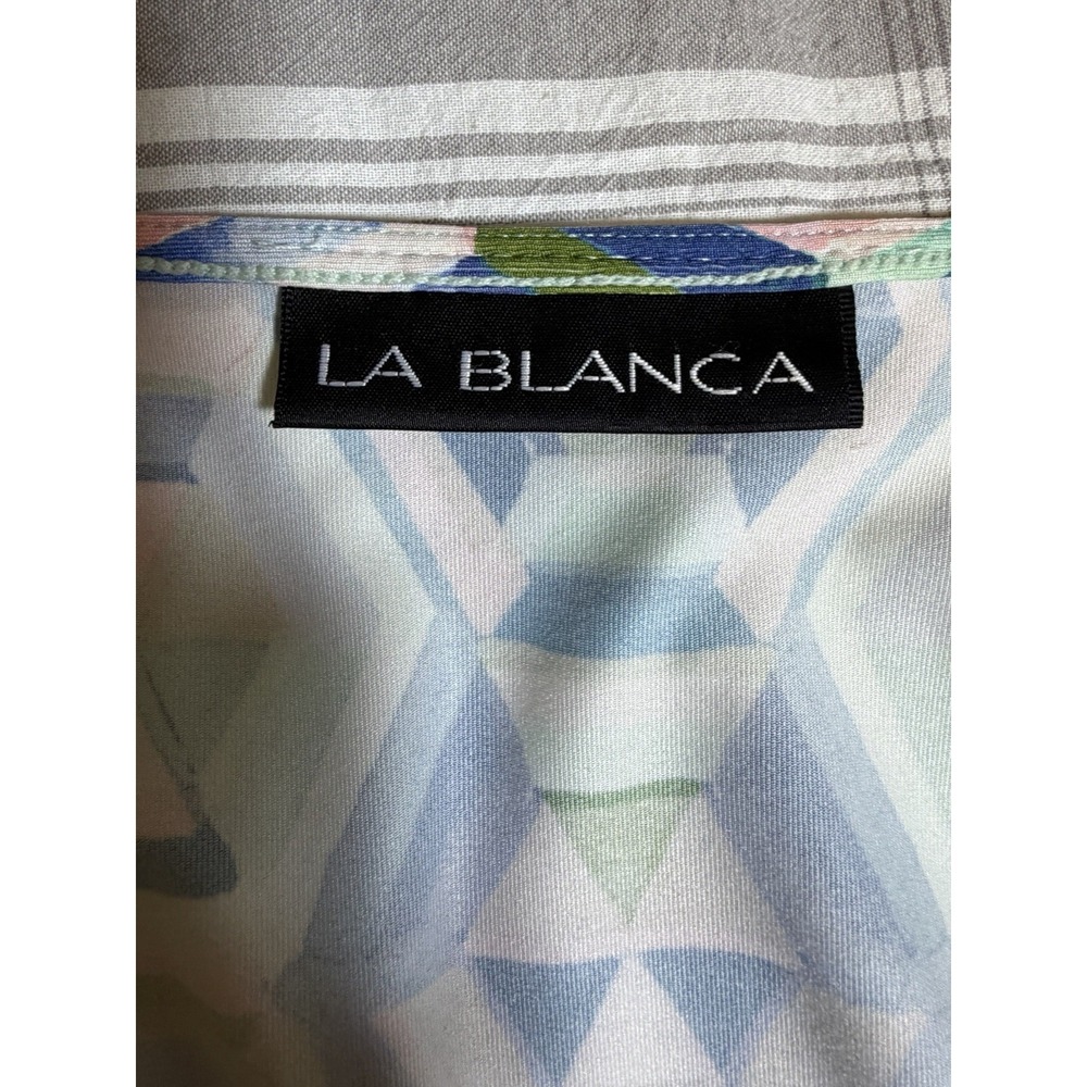 La Blanca Kimono Short Swim Cover Up~OS~Blue Geometric Drawstring Waist Tassels - Picture 2 of 10